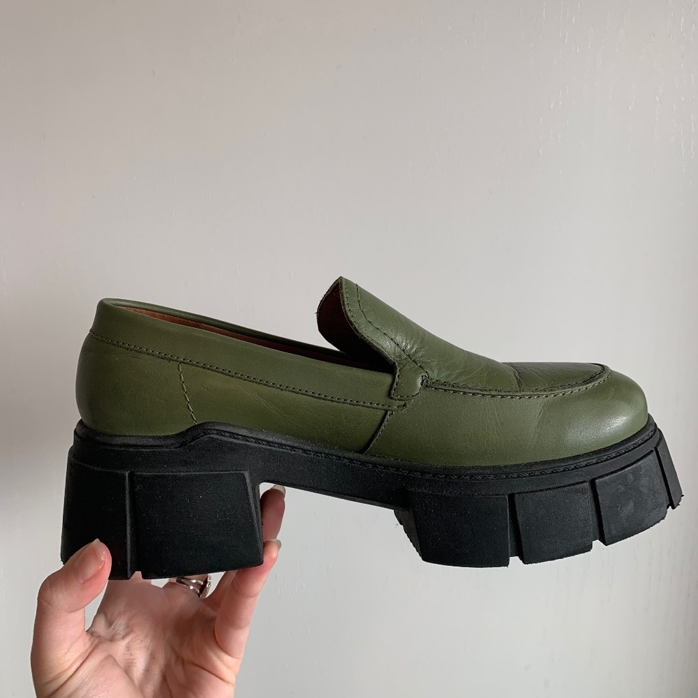 Free People Olive Green Platform Lug Loafers